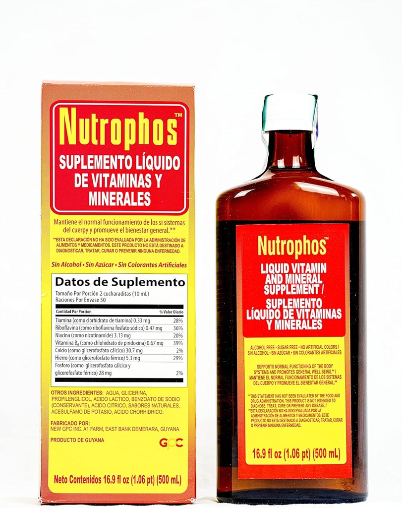 Nutrophos Vitamine liquide et supplément minéral - soutient le fonctionnement normal des systèmes du corps et favorise le bien-être général - 16,9 fl oz