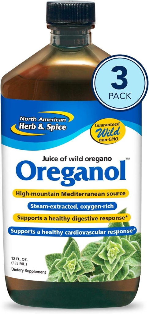 North American Herb & Spice Oréganol P73 Jus - 12 fl oz - Paquet de 3 - Huile d'origan sauvage - Coeur et santé digestive - Rein, Pancréas et soutien du foie - Non-OGM - 173 Total des services