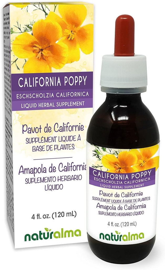 Naturalma Eschscholzia (Eschscholzia californica) herbe Teinture sans alcool - 4 fl oz extrait liquide dans les gouttes - supplément à base de plantes - végétalien