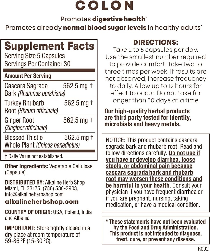 Alkaline Herb Store Supplément Colon 150 Capsules (Happy Colon)