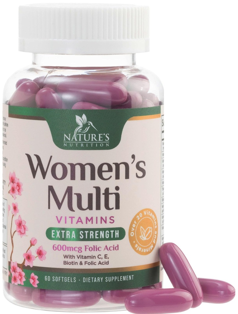 Multivitamines pour les femmes avec du calcium, acide folique, vitamine A, C, D, E, et B Vitamines, zinc, fer pour os, peau et immunitaire soutien de la santé, multivitamines quotidiennes pour l'énergie pour les femmes de la nature - 60 softgels