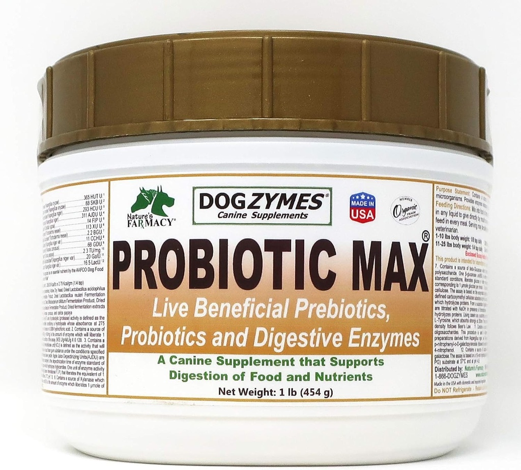 Dogzymes Probiotique Max -10 milliards de CFU Probiotiques, Prébiotiques, Enzymes digestifs - Soulage la diarrhée, l'estomac relevé, la constipation, le gaz, l'allergie, l'immunité et la santé globale (1 livre)