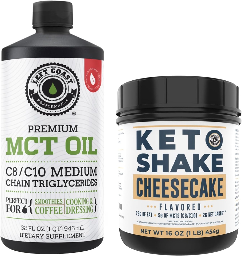 Performance de la côte gauche 100% noix de coco MCT huile liquide, 32 oz + cheesecake Keto substitut de repas Shake, 16 oz