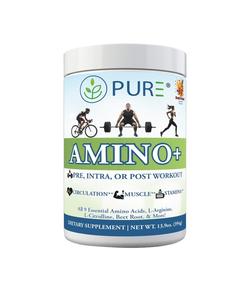 Mélange de boisson PURE Amino+, splash de fruits, 9 acides aminés essentiels, L-Arginine, L-Citrulline, 501g, 30 portions, supplément de bien-être Premium
