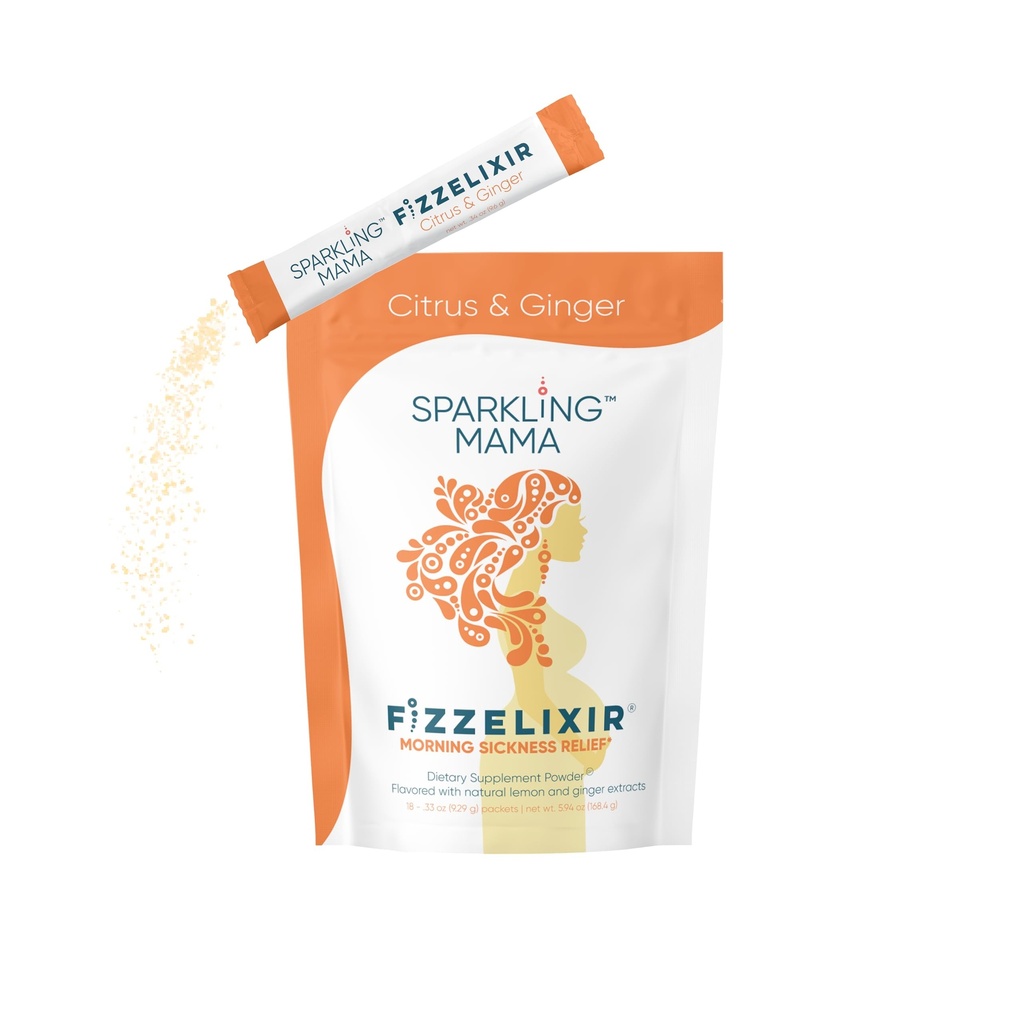 SPARKLING MAMA: Morning Sickness Drink, Fizzelixir Effervescent Mix Setts The Stomach, Grossesse, 1er Trimestre, IBS, Nausées, USA Made (Vitamine B6, Magnésium et Acide Folique), Citrus & Ginger 18 Sticks