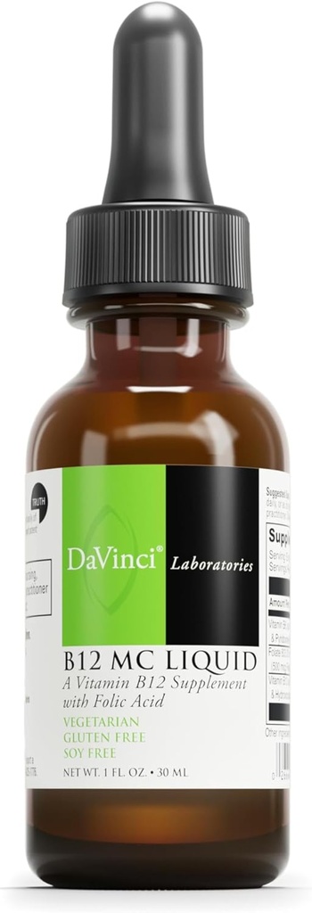 DAVINCI Labs B-12 MC Liquid - Dietary Supplement to Support Cardiovascular Health, Energy and Healthy Blood and Nerve Cells - with Vitamin B6, B12 and Folate - Gluten-Free - Vegetarian - 30 ml