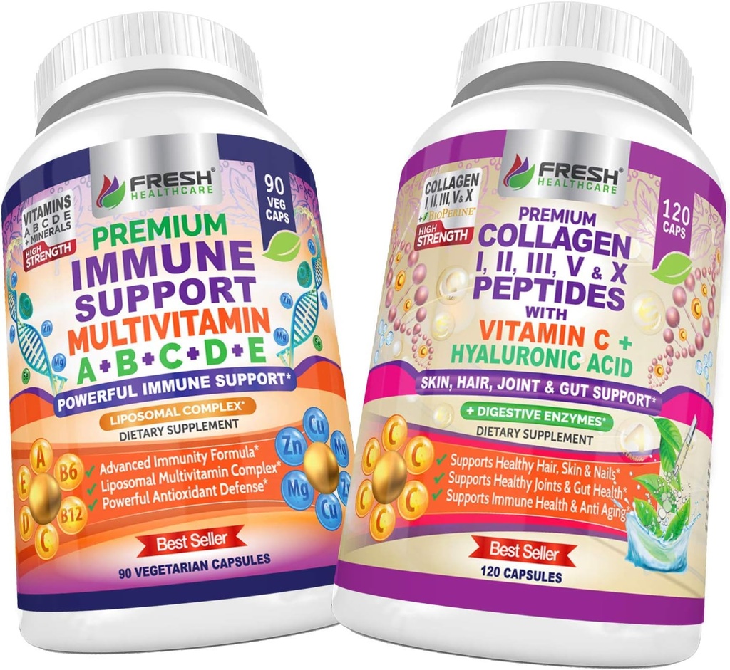 FRESH HEALTHCARE Immune Multivitamine et collagène Peptides - Bundle