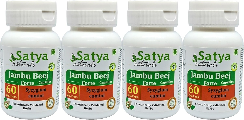 Jambu Beej Forte Capsules 500 mg. 60 Gél. Capsules Jamun beej (Syzygium Cumini) Extraits Capsules pour hommes et femmes.