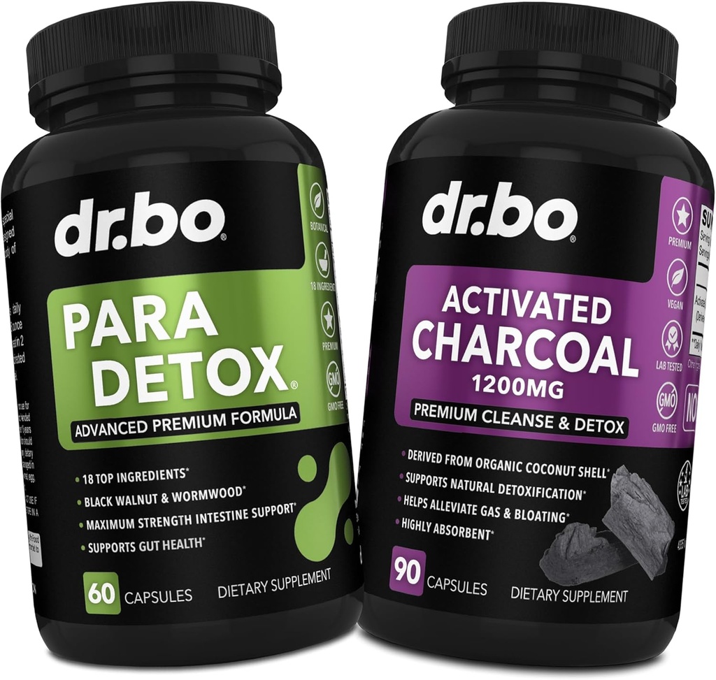 Détox pour le corps et les capsules de charbon - Suppléments de soutien digestif intestinal pour la santé de Gut Stomach - Supplément intestinal Pro Gut Stomach - Complexe de noyer noir Wormwood