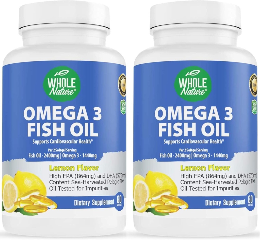 Omega 3 Suppléments d'huile de poisson, concentration maximale 2400 mg Omega-3, 1440mg Huile de poisson, EPA et DHA Acides gras, coeur, cerveau et immunosupport pour les femmes et les hommes.