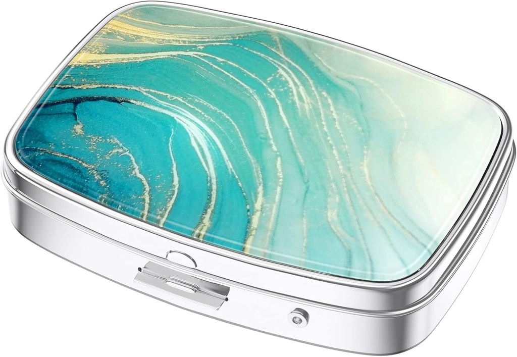 Boîte à pilules Nipichsha, petit étui à pilules pour la purse et la poche, organisateur mignon de médecine de voyage, porte-conteneur de médicament portable pour tenir les vitamines, médicaments, huile de poisson et suppléments, marbre de teal