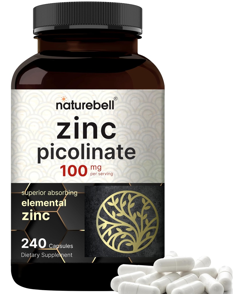 Picolinate de zinc haute puissance 100mg - 240 capsules, forme biodisponible de zinc pour le soutien immunitaire et la santé de la peau - non-OGM et le gluten