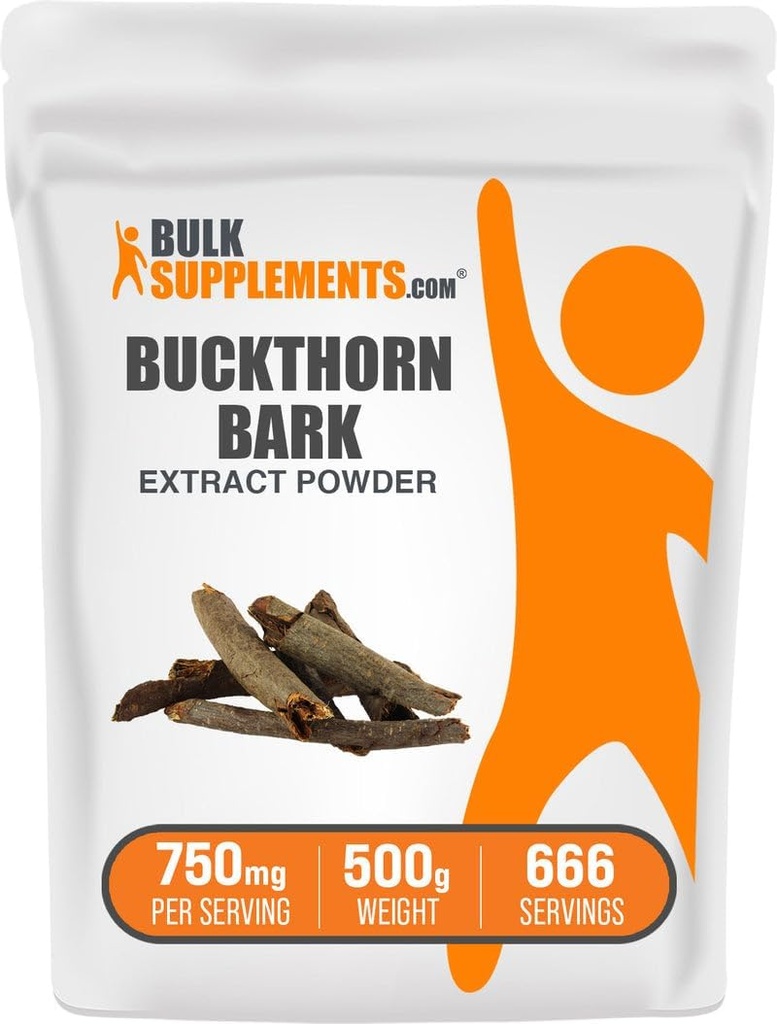 BulkSupplements.com Poudre d'extrait d'écorce de Buckthorn - Poudre d'écorce de Buckthorn, supplément à base de plantes - Vegan & Gluten Free, 750mg par portion, 500g (1,1 lb) (paquet de 1)
