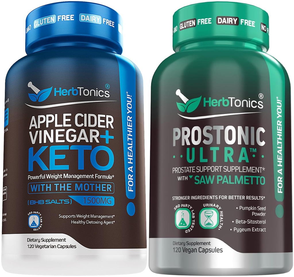 Herbtonics Capsules de vinaigre de cidre de pomme Plus Keto BHB-Sam Palmetto Beta Sitostérol