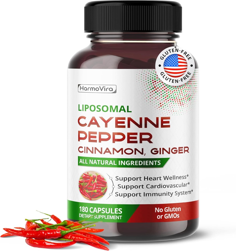 Liposomal Cayenne Pepper Cinnamon Ginger - Soutien Digestion mieux-être, immunité - 180 jours d'approvisionnement - Fabriqué aux États-Unis