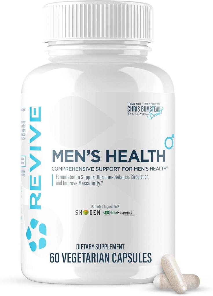 Revive MD DIM Supplément pour les hommes – soutient l'équilibre hormonal, santé sexuelle et de la prostate masculine – Testostérone en santé et niveaux d'estrogène avec Ashwagandha et thé vert (60 capsules végétariennes, 30 portions)