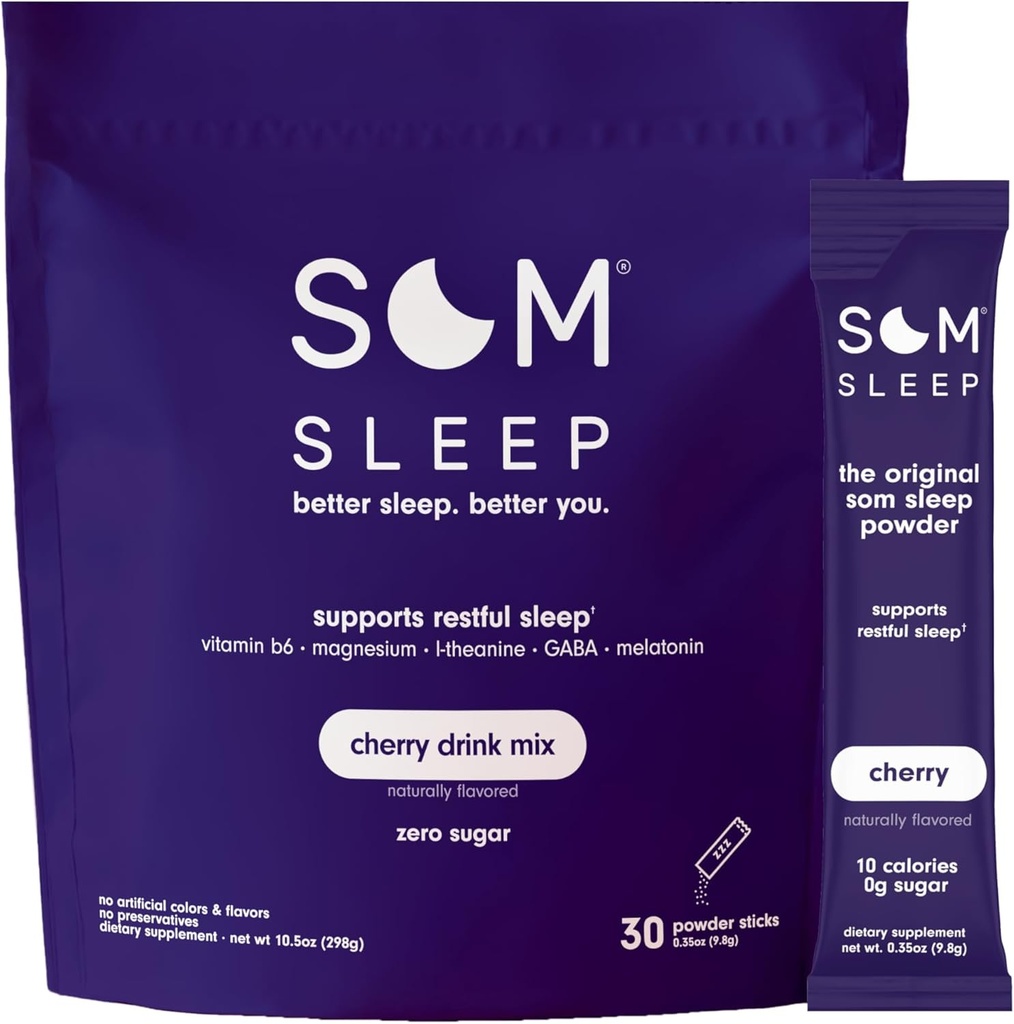 Sommeil de Sommeil, Mélange de poudre d'aide au sommeil calme, 3mg Mélatonine, Magnésium, Vitamine B6, L-Theanine et GABA – Vegan, Zéro Sucre, Keto Friendly – Cherry, 30-Pack