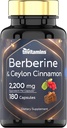 Berbérine avec Ceylan Cinnamon: 2200 mg Par Capsule - 180 Capsules.Supplément Berbérine naturel pour la santé cardiovasulaire et circulatoire du système.