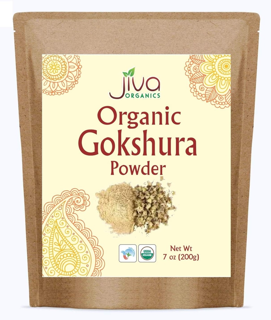 Jiva Organics Gokshura Powder 7 Ounce Bag - Non-GMO, Pure, Full Spectrum Tribulus - Indian Origin