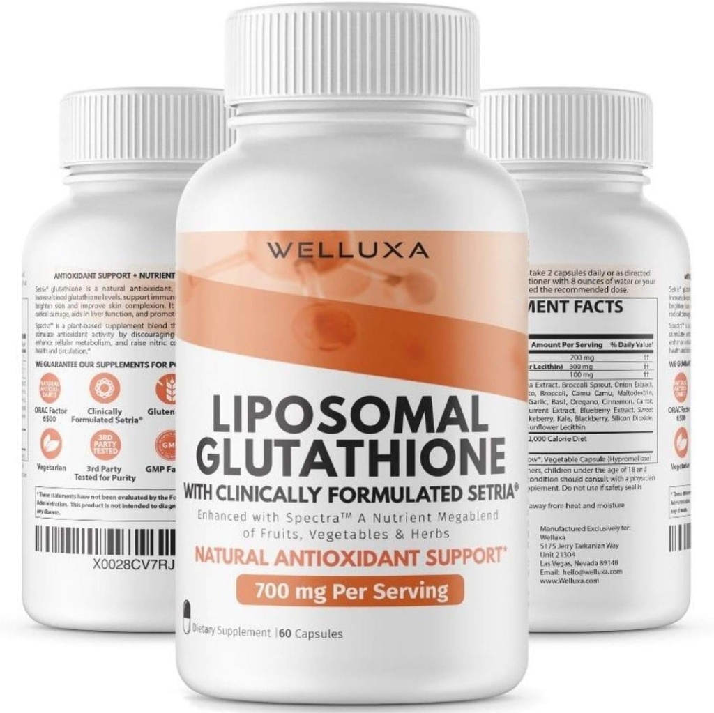 Glutathion liposomique (Setria® 700 mg) - Glutathion - Supplément de glutathion - Forme active Glutathion pur - Absorption accrue - Antioxydants non OGM, détox, cardio-vasculaire, santé immunitaire (60 ct)