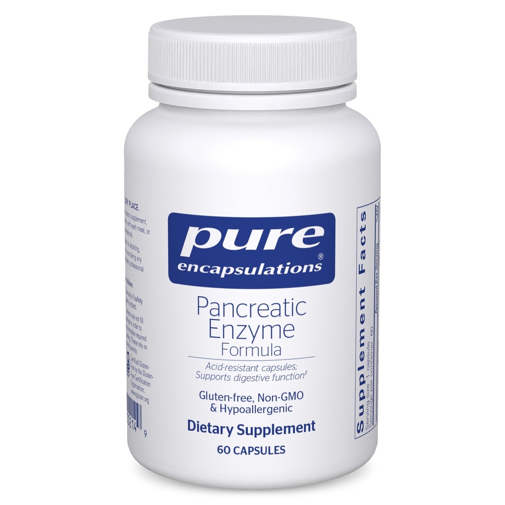 Encapsulations pures Formule enzymatique pancréatique - Enzymes digestifs pour la digestion - Renforce la santé de la peau* - Capsules de livraison ciblées - Sans gluten et sans OGM - 60 Capsules