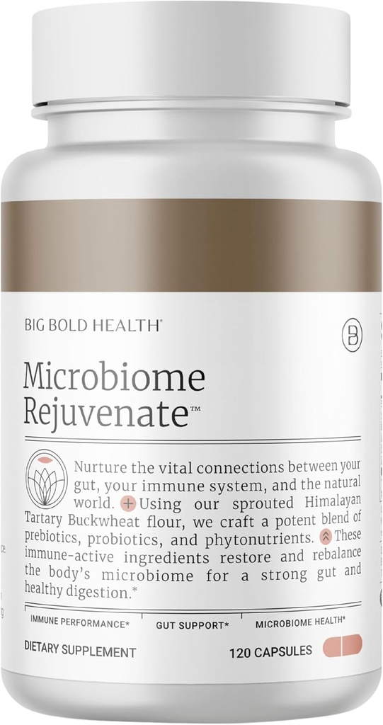 BIG BOLD HEALTH Microbiome Rejuvenate Prebiotic + Probiotic Supplement for Gut Health & Immune System Support - avec le sarrasin tartaire himalayen actif immunitaire - sans gluten (120 capsules végétariennes)