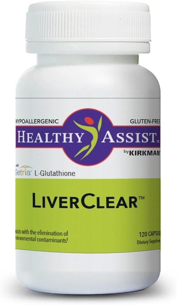 Kirkman Supplément LiverClear, 120 Capsules, Nettoyez le corps avec la vitamine C, E, Sélénium, Taurine, Curcumine, Thistle de lait, Glutathion, NAC et Calcium pour soutenir les voies naturelles de nettoyage du corps