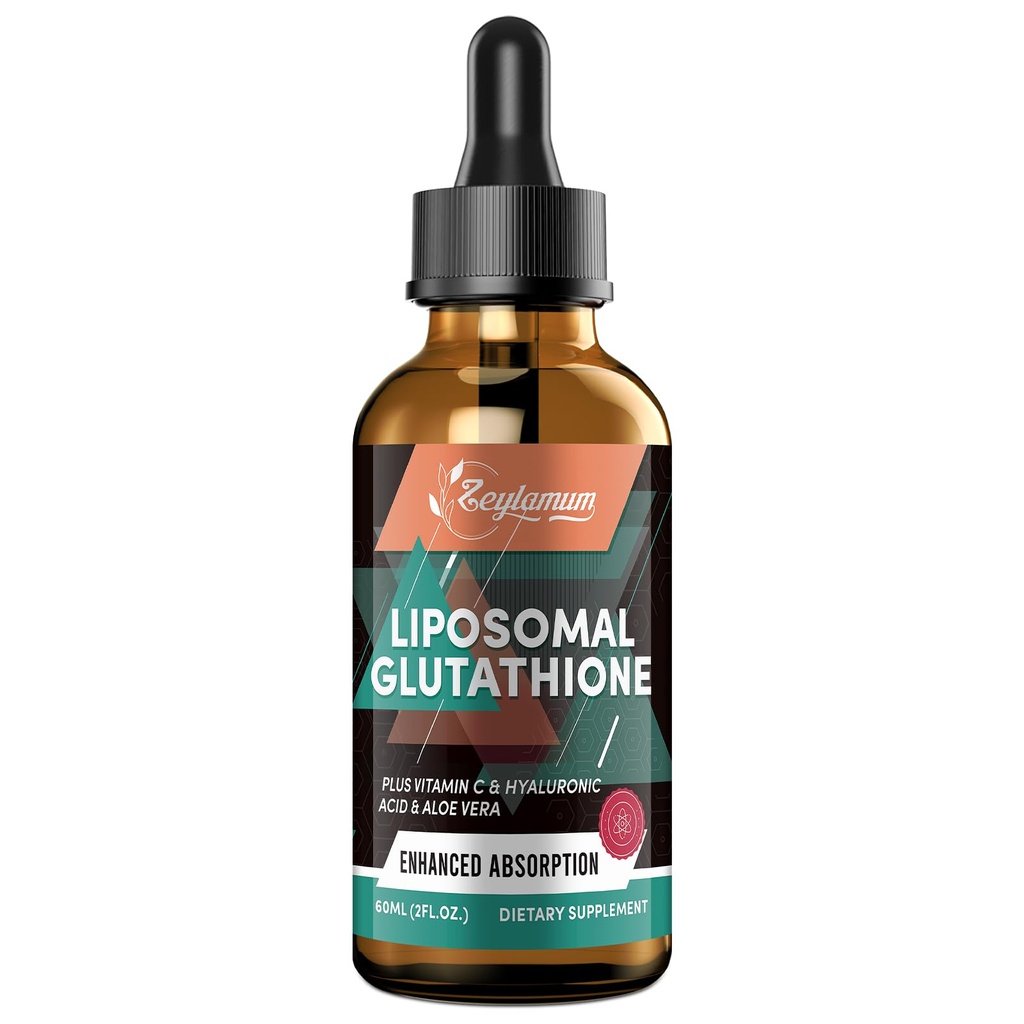 2000MG Glutathion liposomique gouttes liquides, absorption ultra élevée, désintoxication naturelle, système immunitaire et peau Supprot*, L-glutathion, vitamine C et acide hyaluronique, capsules Alternative, 2,02 OZ