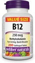 Webber Naturals Vitamine B12 250 mcg méthylcobalamine, 200 comprimés sublinguals
