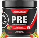 Poudre de pré-entraînement pour blaireau de miel, pré-entraînement pour les hommes et les femmes, Beta Alanine & Caféine, supplément d'énergie naturelle sans sucre, punch de fruits (haute-stim)