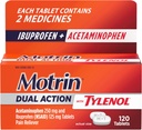 Motrin Dual Action avec Tylenol, Ibuprofène et acétaminophène Action rapide double soulagement de la douleur pour les douleurs mineures, Ibuprofène (NSAID) 125 mg et acétaminophène 250 mg, 120 ct