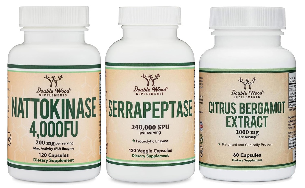 Supplément à la nattokinase (120 gélules), Serrapeptase (120 gélules), Citrus Bergamot (60 gélules)