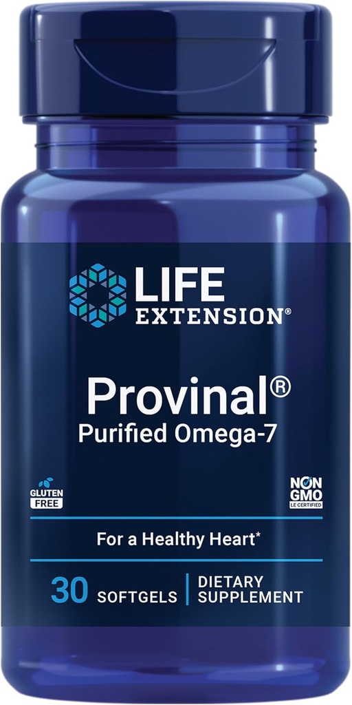 Provinal purifié Oméga-7, acide palmitoléique dérivé d'huile marine hautement concentrée, cholestérol, triglycérides et soutien de santé cardiaque, sans gluten, sans OGM, 30 softgels