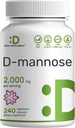SUPPLÉMENT DE DÉLAI D Mannose 500mg Capsules (2 000mg par portion), 240 Pilules de Veggie – Forme soluble dans l'eau à action rapide – Extra Strength Urinary Tract (UTI)