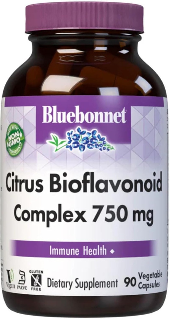 Bluebonnet Citrus Bioflavonoïde Complex 750 mg Immune System Support - Hespéridin Citrus Bioflavonoïdes d'oranges Citrons Pamplemousses et Limes - Non-OGM, Vegan, Sans gluten - 90 Capsules de légumes