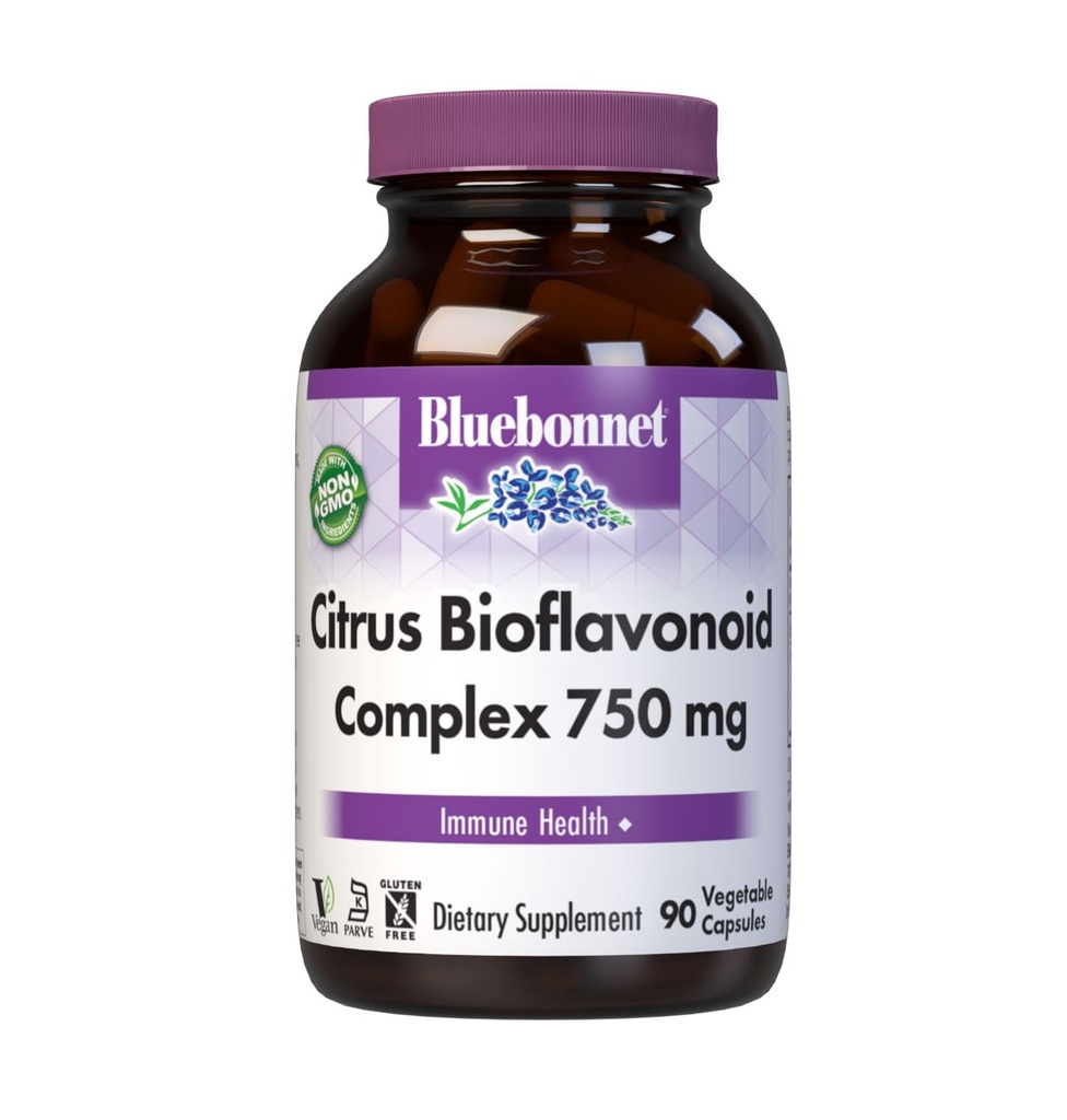 Bluebonnet Citrus Bioflavonoïde Complex 750 mg Immune System Support - Hespéridin Citrus Bioflavonoïdes d'oranges Citrons Pamplemousses et Limes - Non-OGM, Vegan, Sans gluten - 90 Capsules de légumes