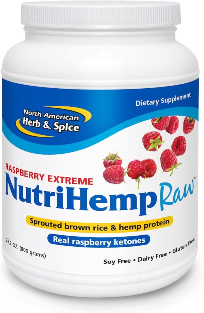 NORTH AMERICAN HERB & SPICE NutriHemp Raw, Raspberry Extreme - 28,2 oz - Riz brun germé et protéine de chanvre - avec poudre de framboise à haute oxydante, cétone-rich - végétalien, non-OGM - 28 portions