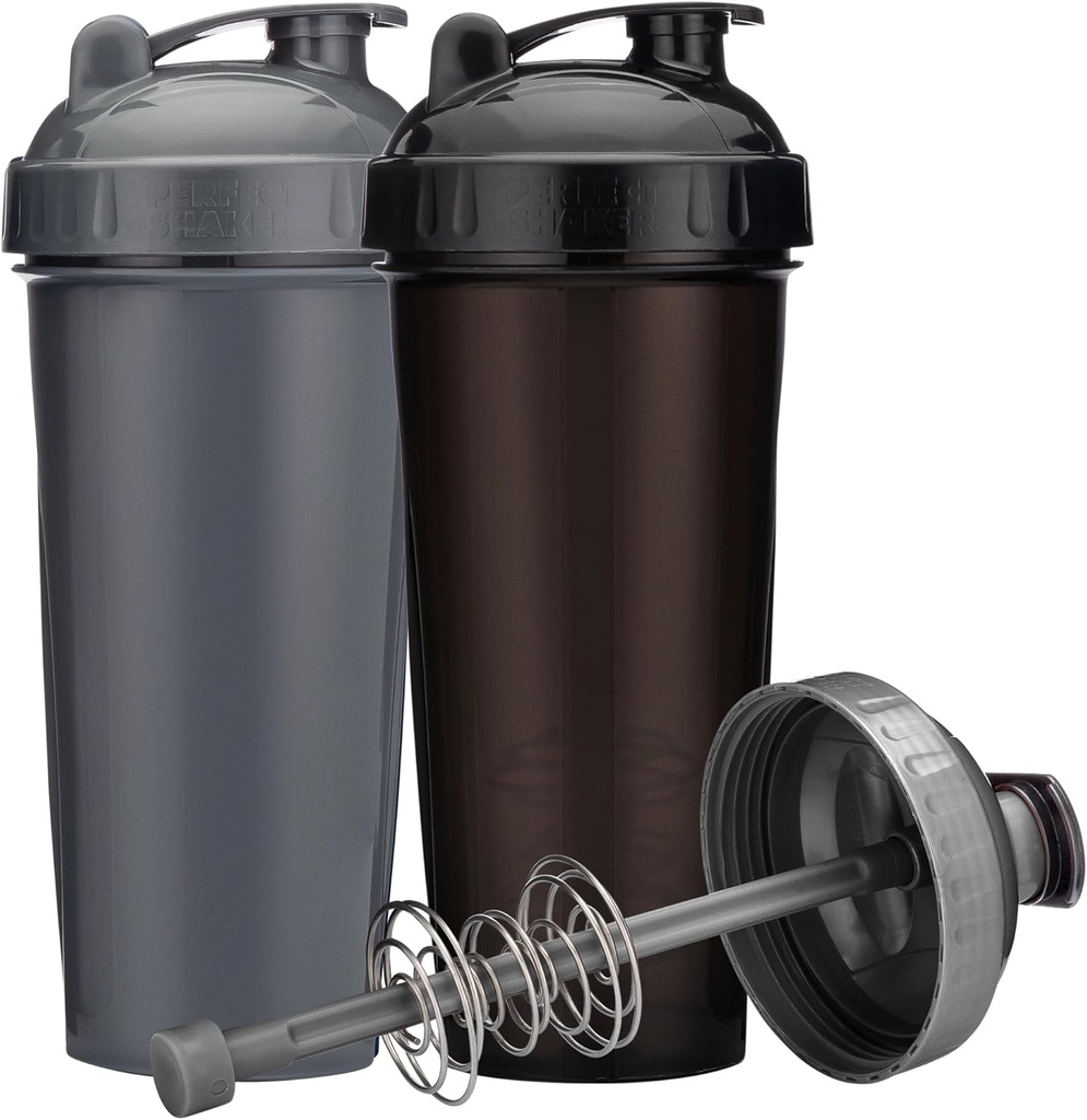 [2-Pack] 28-Ounce Shaker Bouteille de shaker de protéines avec mélangeur de fil de fer Action-Rod