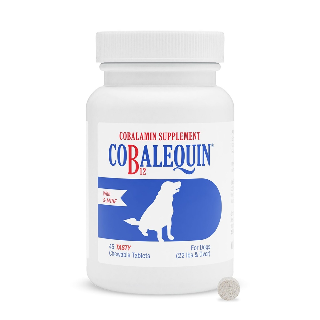 Laboratoires Nutramax Cobalequin B12 Supplément pour chiens moyens à grands, 45 comprimés à croquer, poulet hydrolysé, 2,08 onces