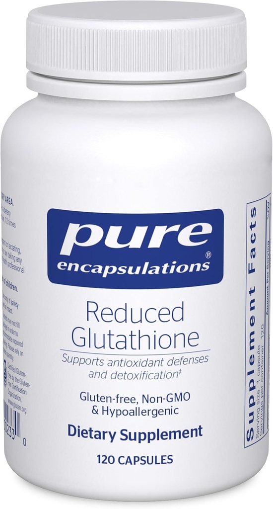 Encapsulations pures Réduction du glutathion. Supplément antioxydant hypoallergénique pour soutenir la santé du foie et des cellules.