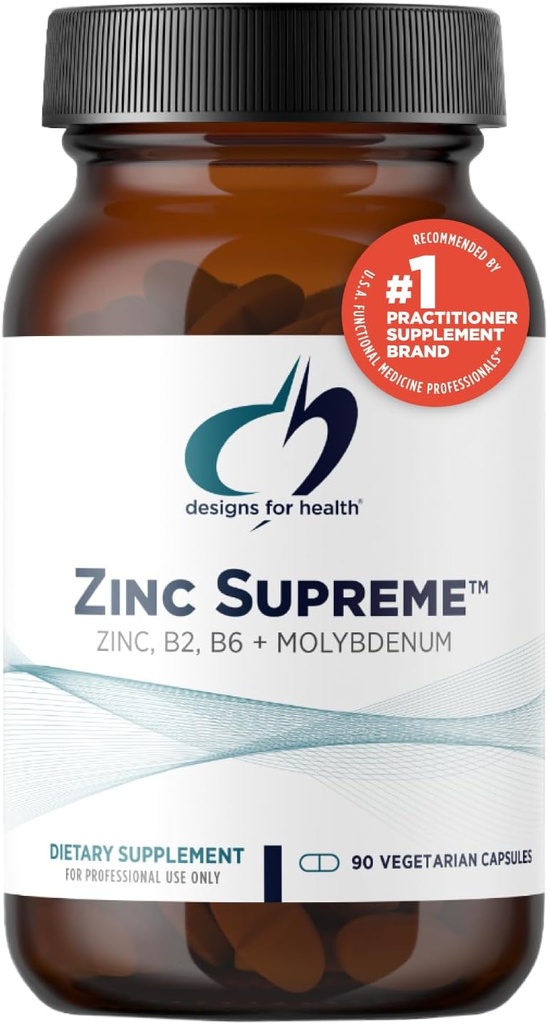 Designs for Health Zinc Supreme - Supplément en chélate de bisglycine de zinc de 30 mg avec cofacteurs Taurine, Vitamine B6, B2 + Molybdène - Supplément de soutien immunitaire - Vegan + Non-OGM (90 capsules)