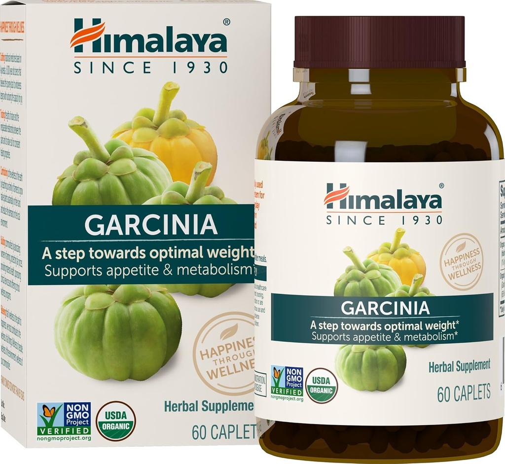 Himalaya Bio Garcinia Cambogia - Supplément à base de plantes pour soutenir le poids, le contrôle de l'appétit et le métabolisme lipidique - Vegan, non-OGM, sans gluten, 600 mg, 60 Caplets