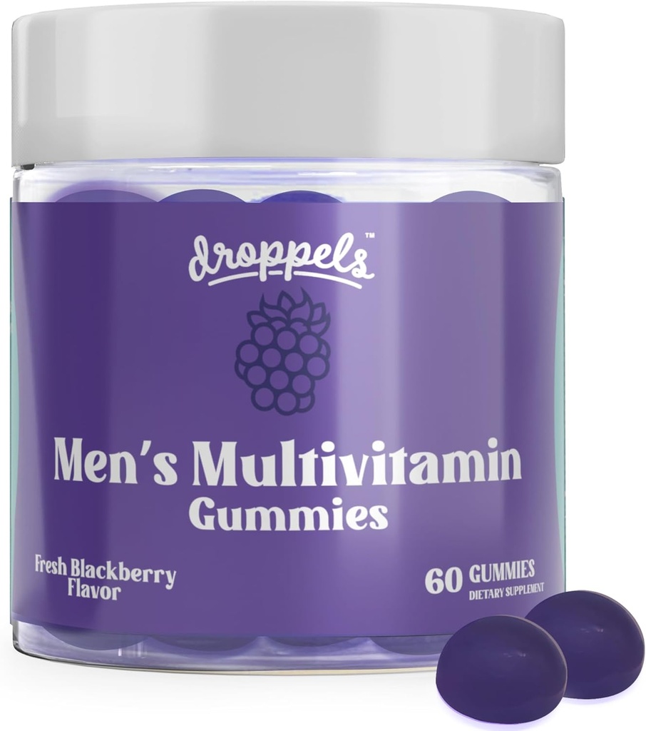 Gommies multivitamines masculines Droppels avec acide folique, vitamines A, D, C, E, K, B6, B12, biotine et plus , Vegan, non-OGM et Pectine-Based , 60 Compte