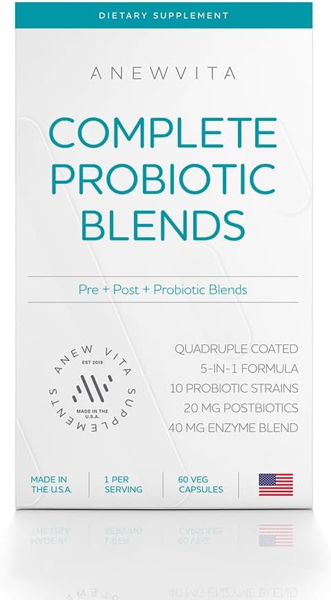 Mélange probiotique complet : Enzymes digestifs 5-en-1, zinc, postbiotique, prébiotiques et probiotiques pour les femmes et les hommes, provitaliser pour les femmes la santé digestive et gustative.
