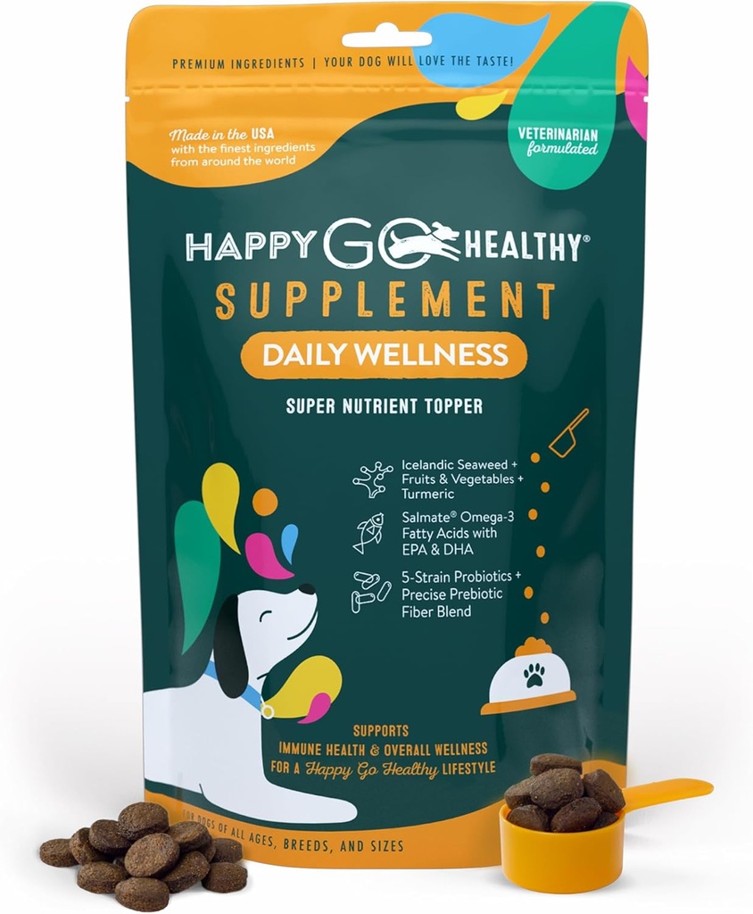 Daily Wellness Supplements for Dogs | Probiotic & Prebiotic Benefits with Fish Oil & Seaweed to Keep Your Dog Beaming All Day Long | All Breeds and Sizes | 60 Count