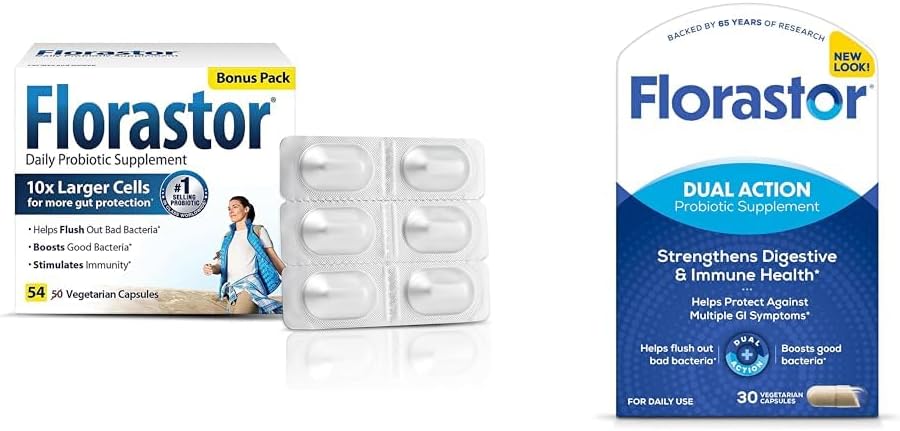 Florastor Probiotiques Digestive & Immmune Health Bundle avec 54 et 30 Capsules, Probiotiques pour les femmes et les hommes, aide à rincer les mauvaises bactéries et stimule bien avec Saccharomyces Boulardii CNCM I-745 souche