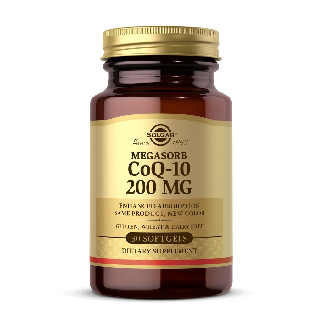 Solgar Megasorb CoQ-10 200 mg - 30 softgels - Absorption améliorée - Sans gluten, sans produits laitiers - 30 portions