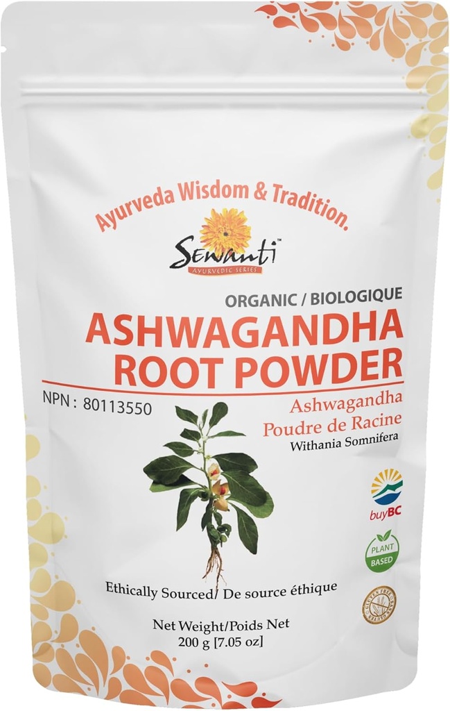 Poudre Sewanti Organic Ashwagandha 200g/ NPN 80113550/ Withania Somnifera