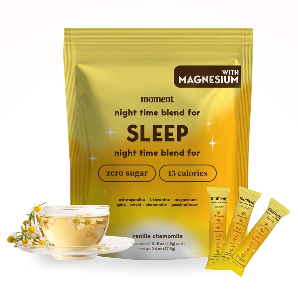 Moment de sommeil Thé (SHARK TANK) , Vanilla Camomile , Melatonine Alternative , 0 Sucre , faible calorie , 0 Caféine , boisson de champignons , Adaptogènes , Reishi , GABA , Magnésium , Camomille , Keto , 15 portions
