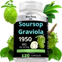 1950mg Sourop Graviola Capsules (Guanábana) Feuilles organiques Poudre riche en anti-oxydants puissants - 120 capsules 40 portions